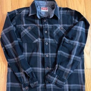 Wrangler Black & Gray Plaid Flannel Shirt